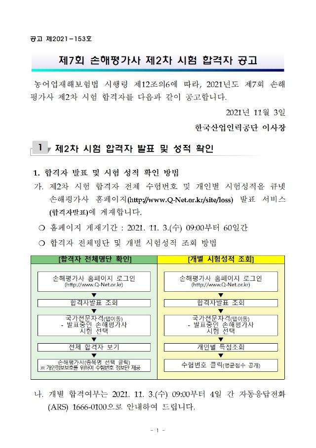 2021년도 제7회 손해평가사 제2차 시험 합격자 공고001.jpg